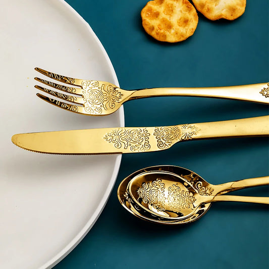 Gold Engraved Cutlery Set